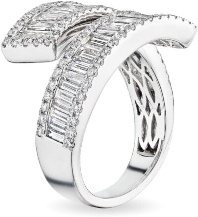 Bypass Ring, 18K White Gold, Tapered Baguettes