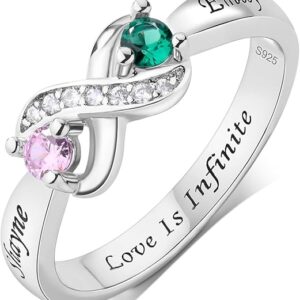925 Sterling Silver Personalized 2 Birthstones Ring
