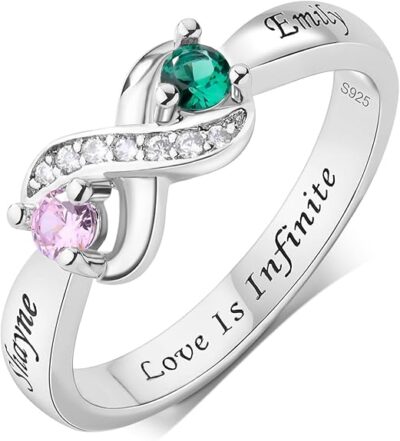 925 Sterling Silver Personalized 2 Birthstones Ring