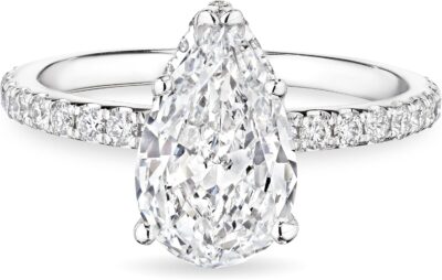 Pear Shape Diamond Ring, 18K White Gold