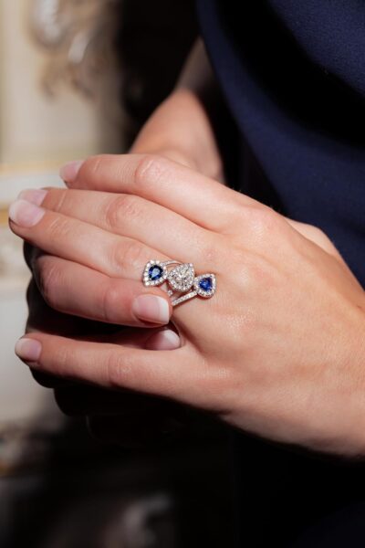 Pear Shape Diamond Spiral Ring, 18K White Gold - Image 2
