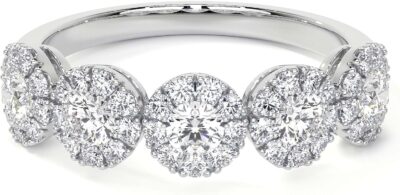 Half Eternity Diamond Ring With Round Halo, 1 CT