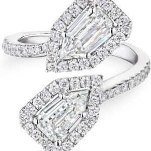 Bypass Ring, 18K White Gold, Bullet Cut Natural Diamonds