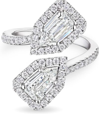 Bypass Ring, 18K White Gold, Bullet Cut Natural Diamonds
