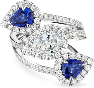 Pear Shape Diamond Spiral Ring, 18K White Gold