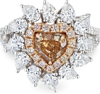 Heart Shape Cut Fancy Brown Orange Diamond Ring
